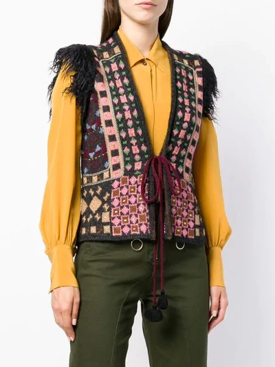 Shop Etro Fringed Intarsia Gilet - Black