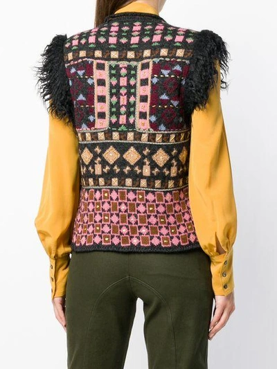 Etro Faux Fur-trimmed Jacquard-knit Vest In Black