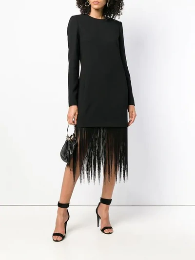 Shop Givenchy Fringe Trim Shift Dress In Black