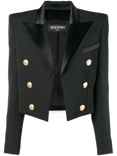 Shop Balmain Cropped Double Breasted Jacket In Black