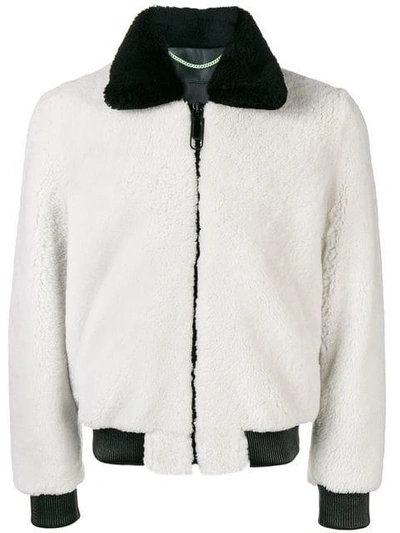 Shop Off-white Shearling Bomber Jacket - Grey