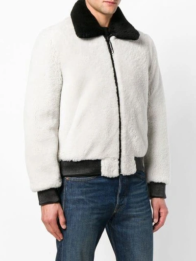 Shop Off-white Shearling Bomber Jacket - Grey