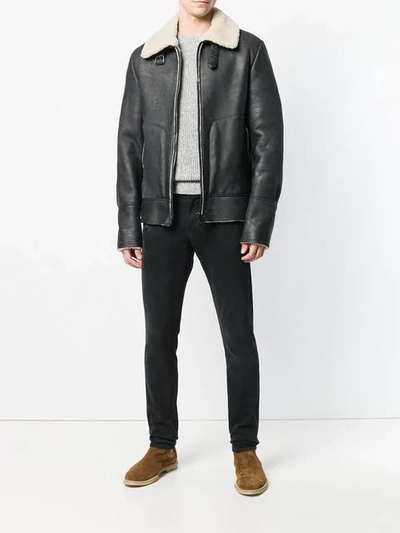 Shop Salvatore Santoro Shearling Collar Jacket In Black