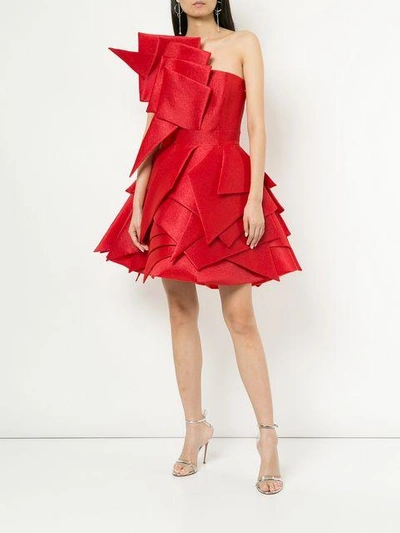 Shop Isabel Sanchis Asymmetric Origami Cocktail Dress In Red