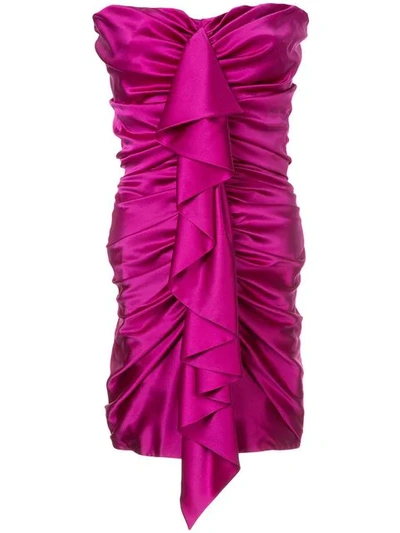 Shop Alexandre Vauthier Strapless Satin Ruched Mini Dress In Pink
