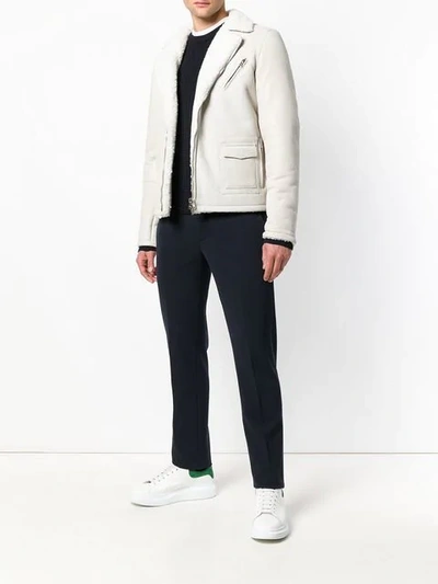 Shop Salvatore Santoro Shearling Zipped Jacket In White