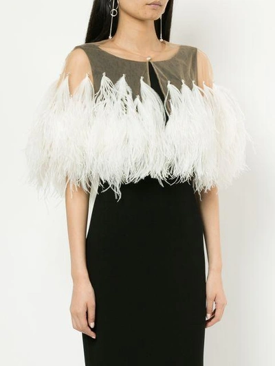 Shop Isabel Sanchis Illusion Tulle Feather Capelet In Neutrals