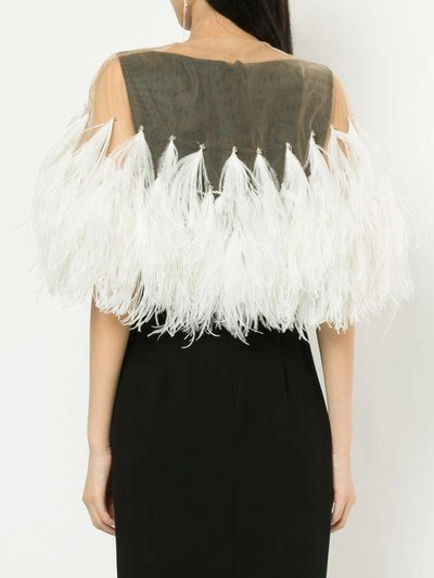Shop Isabel Sanchis Illusion Tulle Feather Capelet In Neutrals