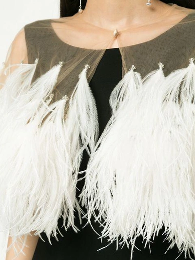 Shop Isabel Sanchis Illusion Tulle Feather Capelet In Neutrals