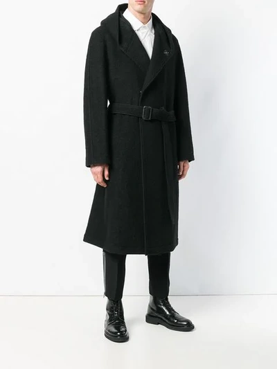 Shop Yohji Yamamoto Belted Midi Coat In 1 Black