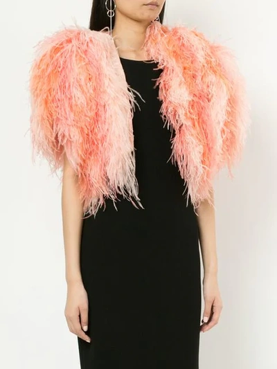 Shop Isabel Sanchis Reversible Feather Bolero In Pink