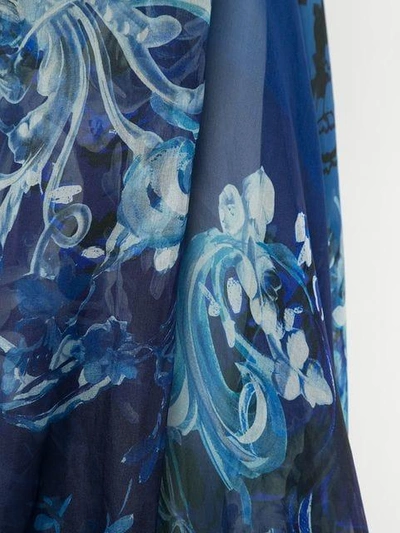 Shop Isabel Sanchis Baroque Floral Printed Gown With Dramaticcape Back - Blue