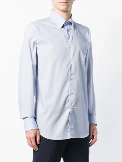 Shop Canali Striped Button Down Shirt In Blue