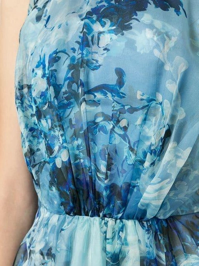 Shop Isabel Sanchis Baroque Floral Printed Dress With Cape Back In Blue