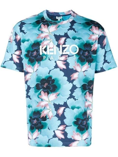 Shop Kenzo Indonesian Flower T-shirt In Blue