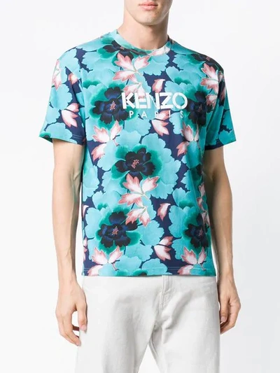 Shop Kenzo Indonesian Flower T-shirt In Blue
