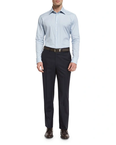 Shop Brioni Phi Flat-front Wool Trousers, Navy