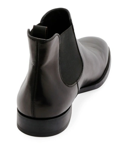 Shop Giorgio Armani Gored Leather Chelsea Boot W/ Rubber Sole In Black