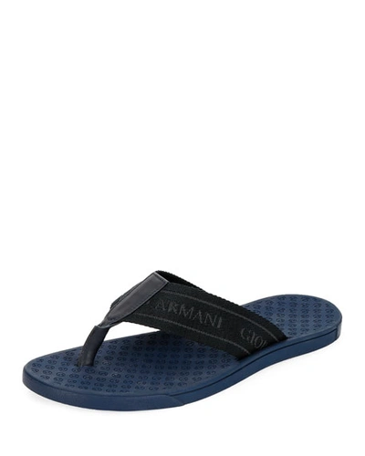 Shop Giorgio Armani Men's Nylon-web Thong Sandals, Blue