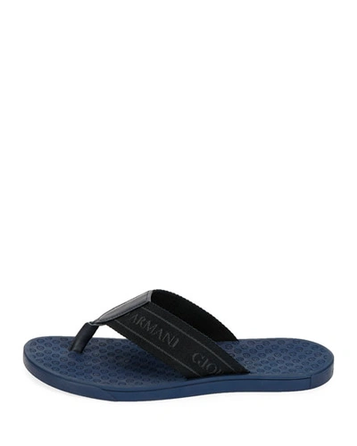 Shop Giorgio Armani Men's Nylon-web Thong Sandals, Blue