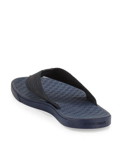 Shop Giorgio Armani Men's Nylon-web Thong Sandals, Blue