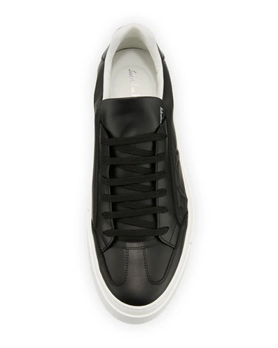 Shop Ferragamo Men's Borg Leather Low-top Sneakers, Black
