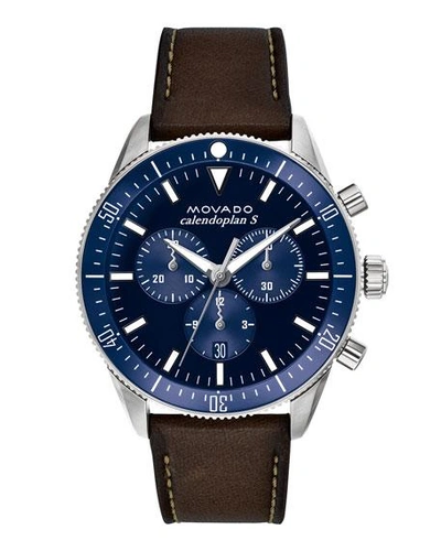 Shop Movado Men's Diver Chronograph Watch With Leather Strap Blue Dial