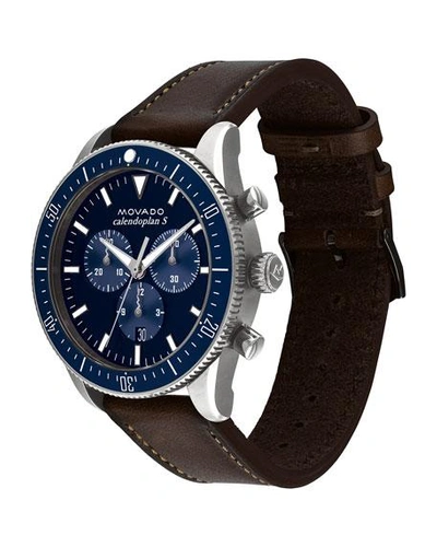 Shop Movado Men's Diver Chronograph Watch With Leather Strap Blue Dial