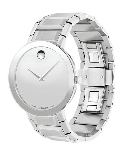 Shop Movado Men's Sapphire Stainless Steel Bracelet Watch In Silver