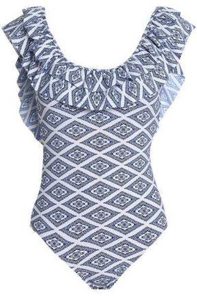 Shop Tart Collections Woman Peyton Ruffled Printed Swimsuit Blue