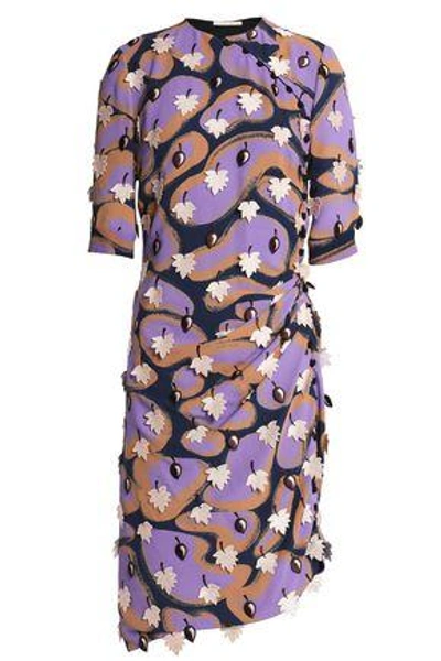 Shop Marco De Vincenzo Woman Appliquéd Printed Crepe Dress Lavender