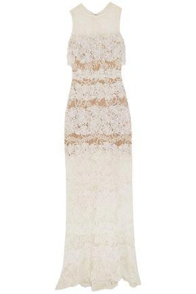 Shop Elie Saab Woman Layered Cotton-blend Lace Gown Off-white