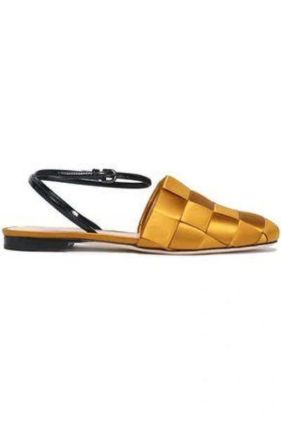 Shop Marco De Vincenzo Woman Patent-leather And Woven Satin Slippers Gold