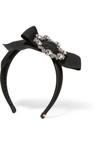 Shop Dolce & Gabbana Woman Swarovski Crystal-embellished Grosgrain And Satin Headband Black