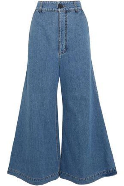 Shop Marni Woman High-rise Wide-leg Jeans Mid Denim