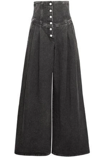 Shop Sara Battaglia Woman Button-detailed High-rise Wide-leg Jeans Black