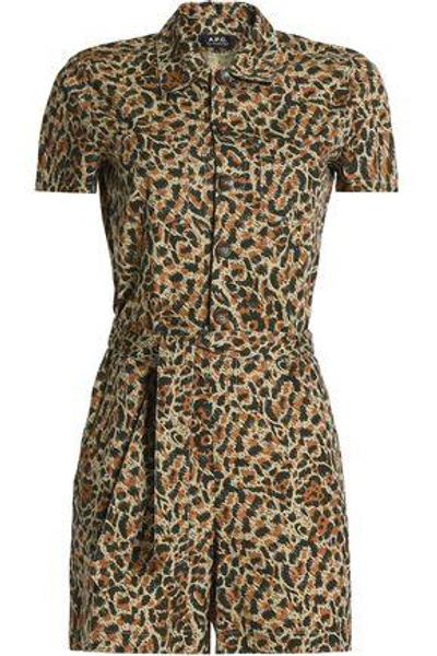 Shop Apc Woman Leopard-print Cotton-poplin Playsuit Brown