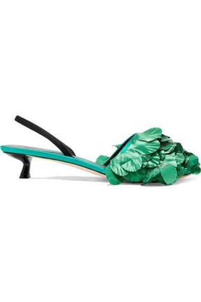 Shop Marco De Vincenzo Lamé-appliquéd Satin Slingback Sandals In Jade