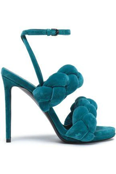 Shop Marco De Vincenzo Woman Braided Velvet Sandals Teal