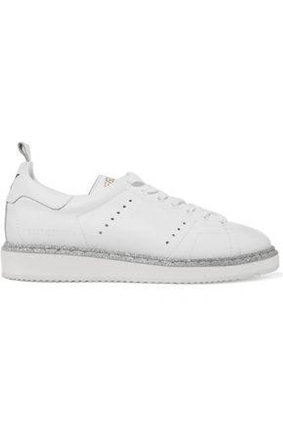 Shop Golden Goose Deluxe Brand Woman Starter Glitter-trimmed Perforated Leather Sneakers White