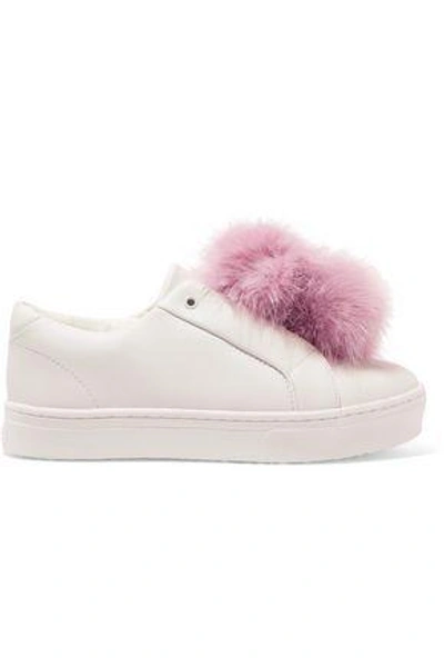 Shop Sam Edelman Woman Leya Faux Fur-trimmed Leather Slip-on Sneakers White