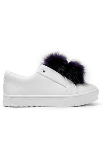 Shop Sam Edelman Woman Leya Faux Fur-trimmed Leather Slip-on Sneakers White