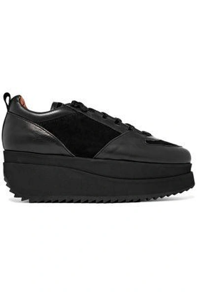 Shop Ganni Woman Naomi Leather And Suede Platform Sneakers Black