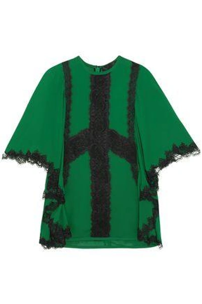 Shop Elie Saab Woman Tie-back Lace-trimmed Crepe Blouse Green