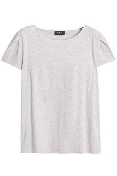 Shop Apc Woman Mélange Cotton And Linen-blend Jersey T-shirt Pastel Pink