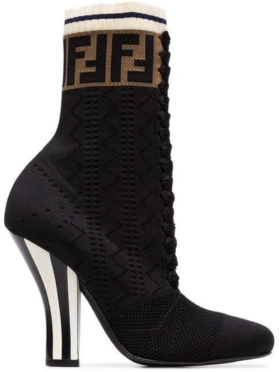 Shop Fendi Logo Lace-up 105 Sock Boots - Black