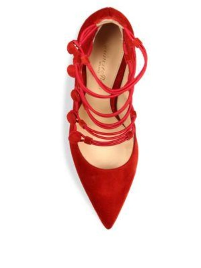 Shop Gianvito Rossi Suede Button-strap Point Toe Pump In Praline