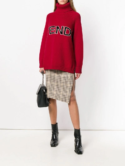 Shop Fendi Intarsia Logo Knitted Sweater In Red