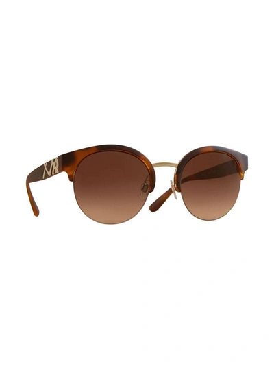 Shop Burberry Eyewear Check Detail Round Half-frame Sunglasses - Brown