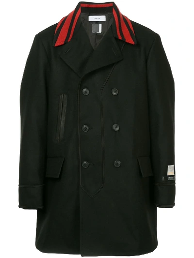 Shop Facetasm X Woolmark Striped Collar Coat - Black